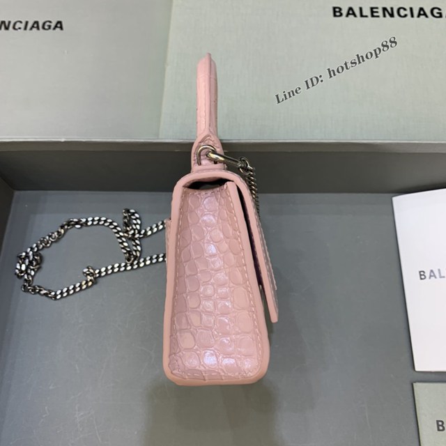 Balenciaga專櫃爆款mini Hourglass沙漏包 巴黎世家鱷魚紋豆沙粉色超迷你號手提肩背女包 fyj1553